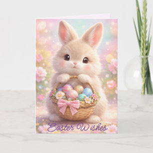 Tarjeta Festiva Conejito de Pascua adorable con canasta colorida d