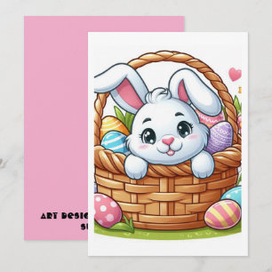 Tarjeta Festiva Conejito de Pascua Adorable en una Cesta