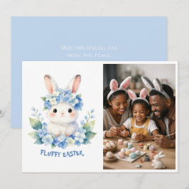 Tarjeta Festiva Conejito de Pascua Adorable Foto de Hortensias en