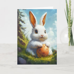 Tarjeta Festiva Conejito de Pascua Blanco Adorable