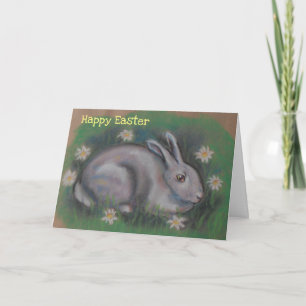 Tarjeta Festiva Conejito de Pascua blanco suave y esponjoso