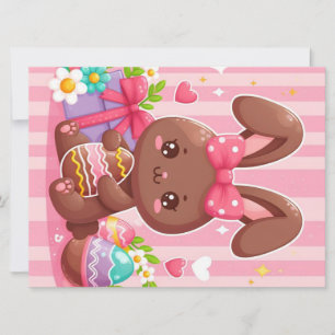 Tarjeta Festiva Conejito de Pascua de chocolate lindo con rayas ro