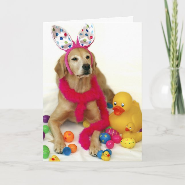 Tarjeta Festiva Conejito de pascua del golden retriever (Anverso)