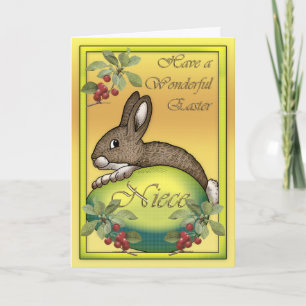 Tarjeta Festiva Conejito de pascua feliz con el huevo, para la