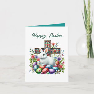 Tarjeta Festiva Conejito de Pascua feliz lindo Cruz agregar mensaj
