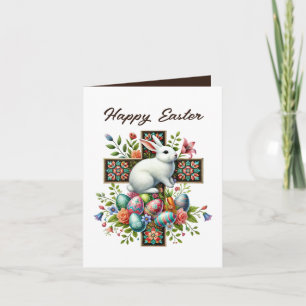 Tarjeta Festiva Conejito de Pascua feliz lindo Cruz agregar mensaj
