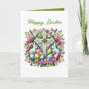 Tarjeta Festiva Conejito de Pascua feliz lindo Cruz agregar mensaj