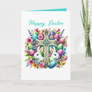 Tarjeta Festiva Conejito de Pascua feliz lindo Cruz agregar mensaj