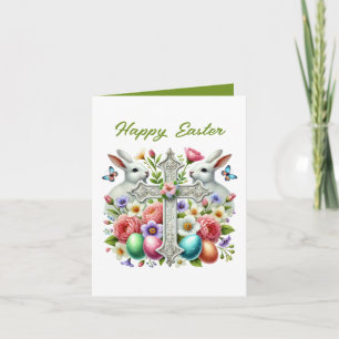 Tarjeta Festiva Conejito de Pascua feliz lindo Cruz agregar mensaj