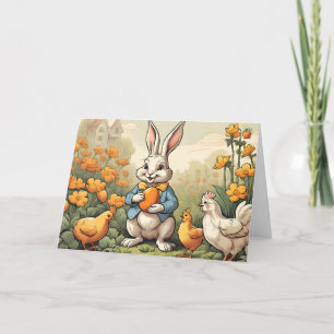 Tarjeta Festiva Conejito de Pascua, Ilustracion de pollo