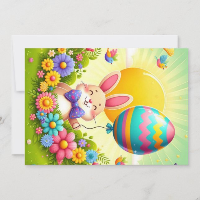 Tarjeta Festiva Conejito de Pascua lindo, caprichoso y colorido (Anverso)