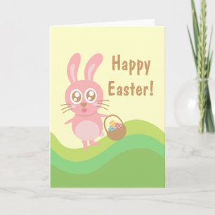 Tarjeta Festiva Conejito de Pascua lindo sosteniendo una cesta de 