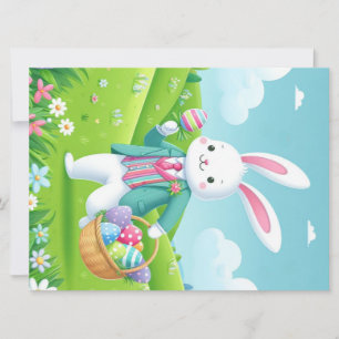 Tarjeta Festiva Conejito de Pascua lindo y colorido