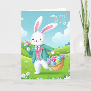 Tarjeta Festiva Conejito de Pascua lindo y colorido