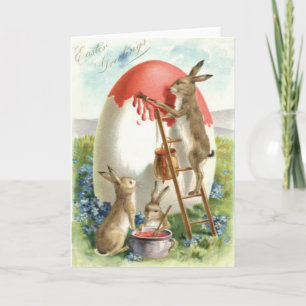 Tarjeta Festiva Conejito de Pascua Pintando Huevo Nomeolvides