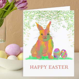 Tarjeta Festiva Conejito de Pascua y Huevos Tiernos en Acuarela