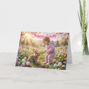 Tarjeta Festiva Conejito de Pascua y niño