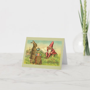 Tarjeta Festiva Conejito de pascua y saludo del vintage del gnomo