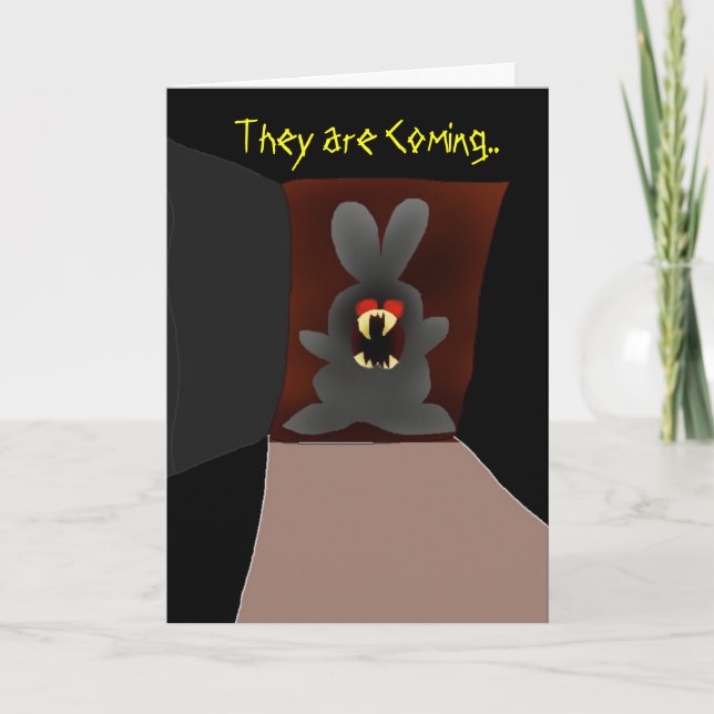 Tarjeta Festiva Conejito del vampiro en la puerta (Anverso)