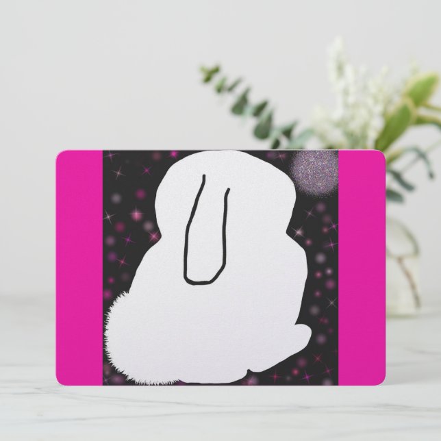 Tarjeta Festiva Conejito disco Año Nuevo plano (Anverso de pie)