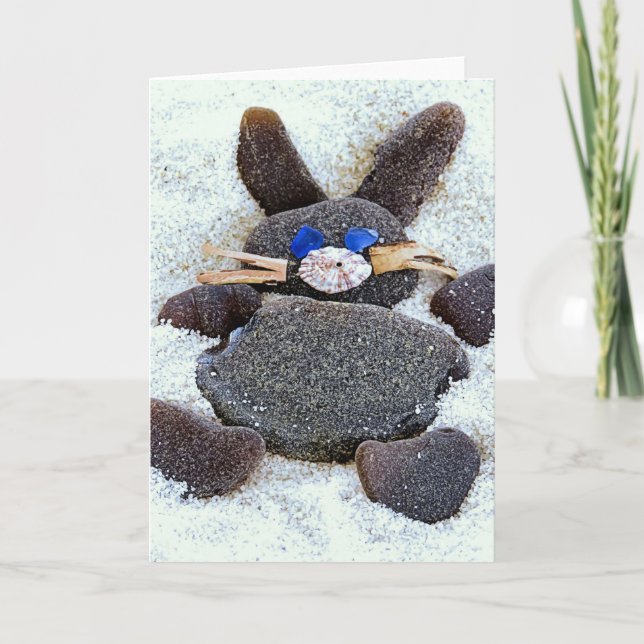 Tarjeta Festiva Conejito feliz del vidrio del mar de Pascua (Anverso)