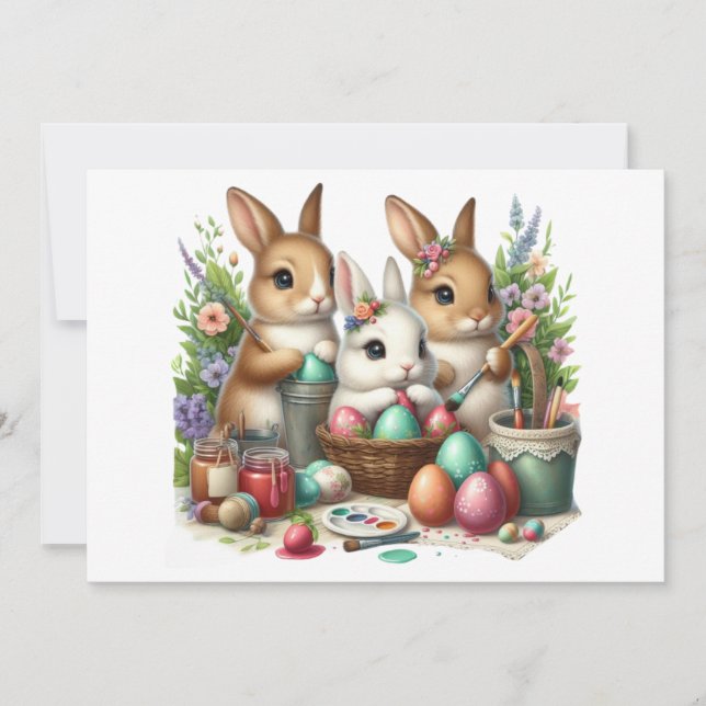 Tarjeta Festiva Conejito, fiesta de pintura de conejo de Pascua/pr (Anverso)
