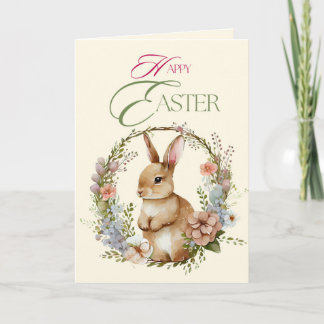 Tarjeta Festiva Conejito Floral de Acuarela Adorable Corona de Pas