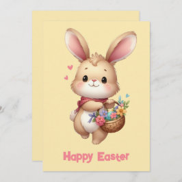 Tarjeta Festiva Conejito lindo con cesta y chal amarillo