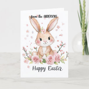 Tarjeta Festiva Conejito lindo y flores de cerezo