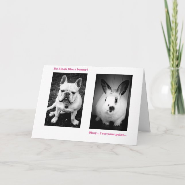 Tarjeta Festiva Conejito y bulldog francés (Anverso)