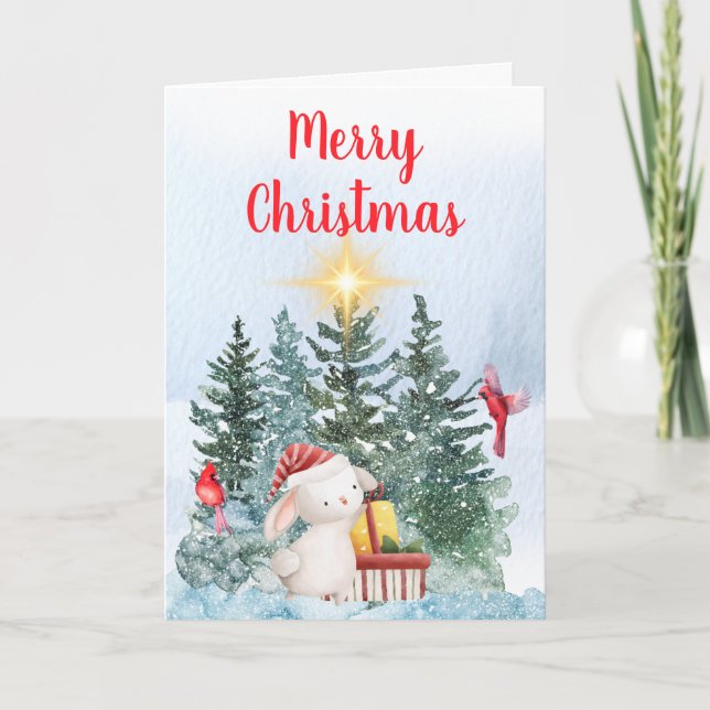 Tarjeta Festiva Conejito y Cardenales (Anverso)