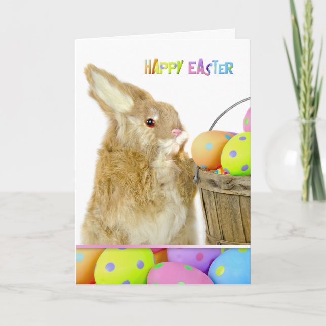 Tarjeta Festiva Conejito y huevos de pascua (Anverso)