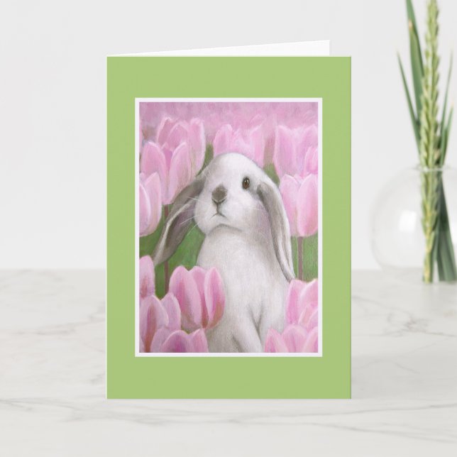 Tarjeta Festiva Conejito y tulipán (Anverso)