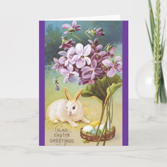 Tarjeta Festiva Conejito y violetas de pascua (Anverso)