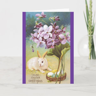 Tarjeta Festiva Conejito y violetas de pascua