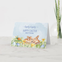 Tarjeta Festiva Conejitos adorables de acuarela para Pascua person