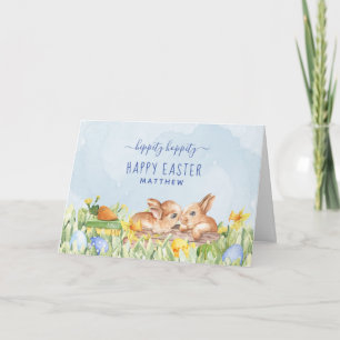 Tarjeta Festiva Conejitos adorables de acuarela para Pascua person