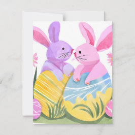 Tarjeta Festiva Conejitos de Pascua | Acuarela Pastel