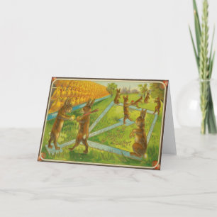 Tarjeta Festiva Conejitos de pascua del vintage que juegan