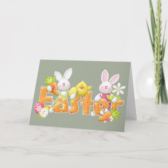 Tarjeta Festiva Conejitos de pascua felices (Anverso)