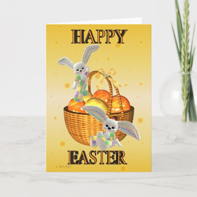 Tarjeta Festiva Conejitos de pascua felices (Anverso)