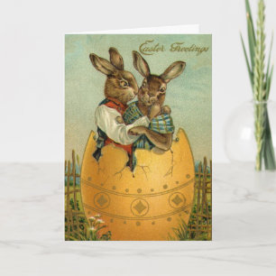 Tarjeta Festiva Conejitos en un huevo de oro, la vieja Pascua vict