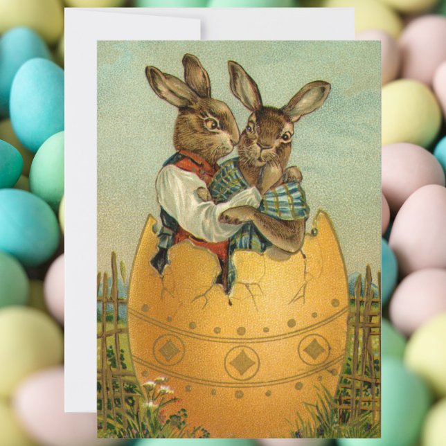Tarjeta Festiva Conejitos en un huevo de oro, la vieja Pascua vict (Subido por el creador)