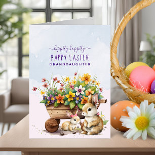 Tarjeta Festiva Conejitos Lindos Nieta Personalizada Pascua