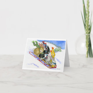 Tarjeta Festiva Conejitos Sledding
