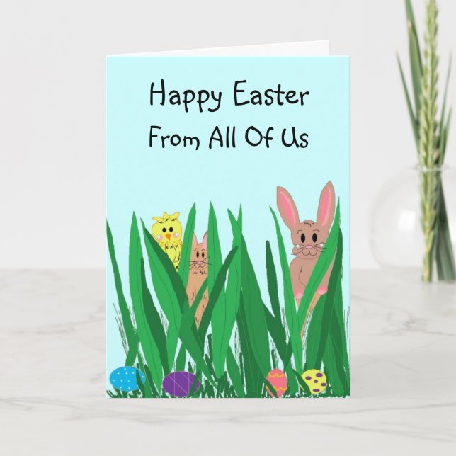 Tarjeta Festiva Conejitos y polluelos de pascua (Anverso)