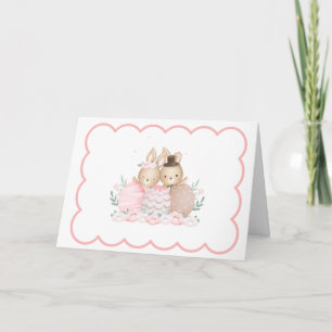 Tarjeta Festiva Conejo acuarela rosa