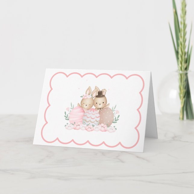 Tarjeta Festiva Conejo acuarela rosa (Anverso)