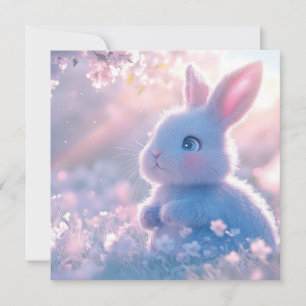 Tarjeta Festiva Conejo bebé adorable en un campo de flores