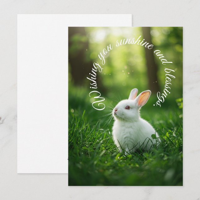 Tarjeta Festiva Conejo blanco de Pascua (Anverso / Reverso)